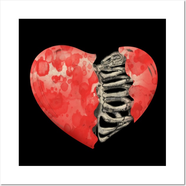 Skeleton rib heart, Broken, heart, watercolor design rib heart Wall Art by Collagedream